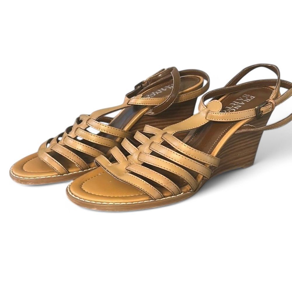 Franco Sarto Tan Leather Strappy Wedge Sandals Summer‎ Casual Shoes 6